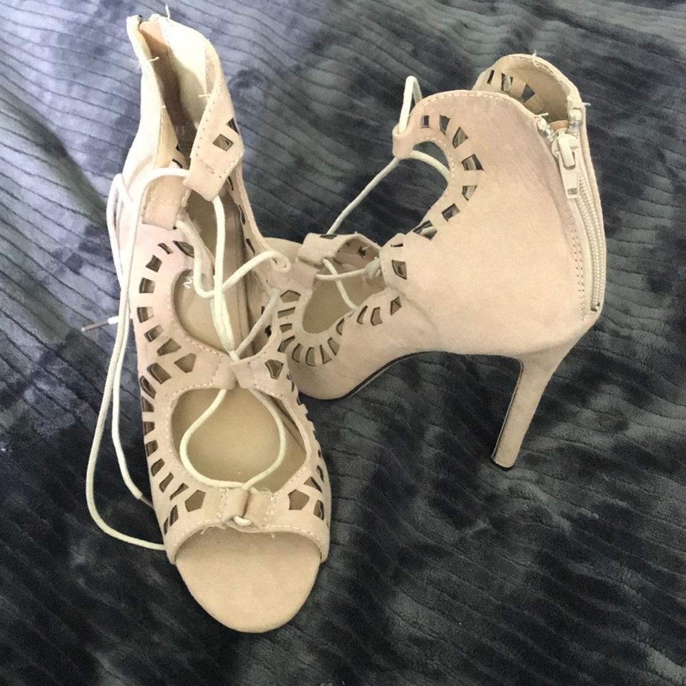Cream Strappy Cutout Heels
